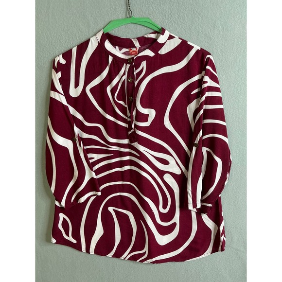 Tichanon Tops - Tichanon Top Women's 12 Abstract Print Blouse 3/4 Sleeve Button Up Top